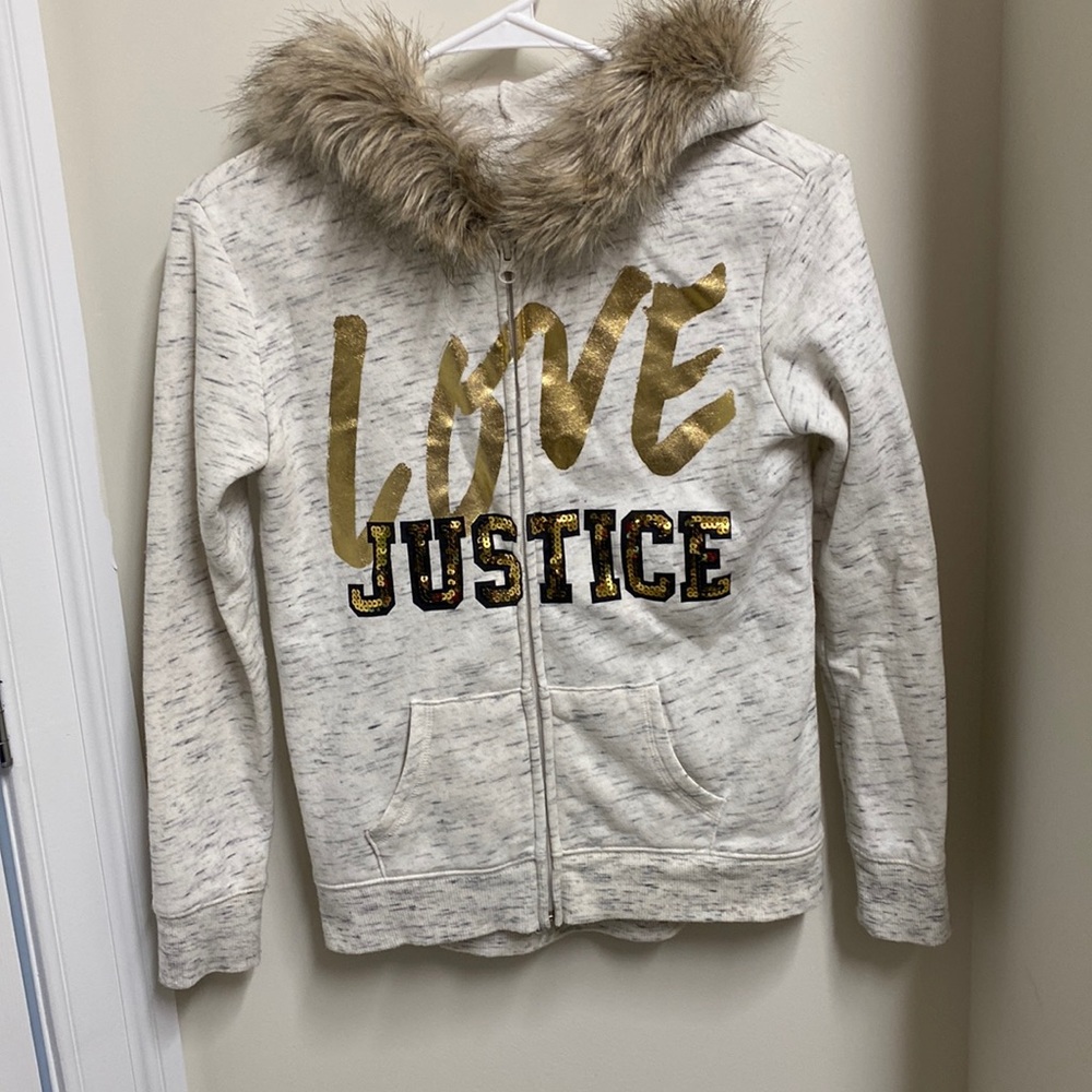 Justice Hoodie EUC size 12 faux fur collar!   So cute!